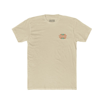 Cream t-shirt with graphic of charging bull surround by aztec pattern #cream