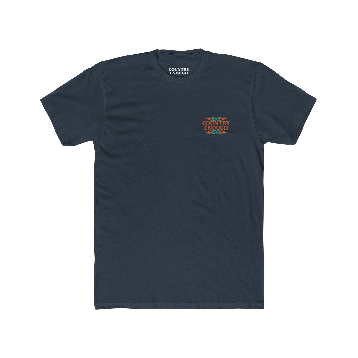 Indigo t-shirt with graphic of charging bull surround by aztec pattern #indigo