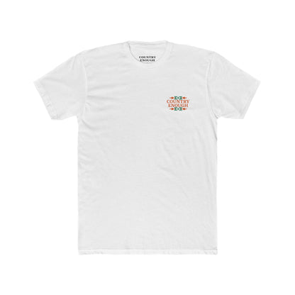 White t-shirt with graphic of charging bull surround by aztec pattern #white