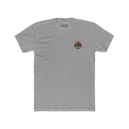 Gray t-shirt with a bison, sunset and mountain landscape graphic #gray