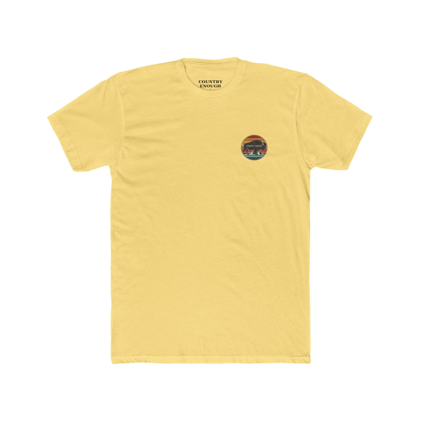 Yellow t-shirt with a bison, sunset and mountain landscape graphic #yellow