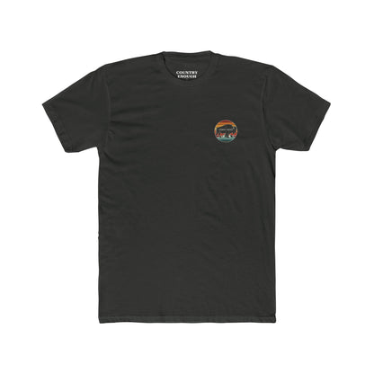Vintage Black t-shirt with a bison, sunset and mountain landscape graphic #vintageblack