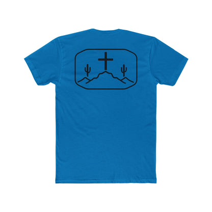 Turquoise t-shirt with cross, cacti, and mountains graphic #turquoise