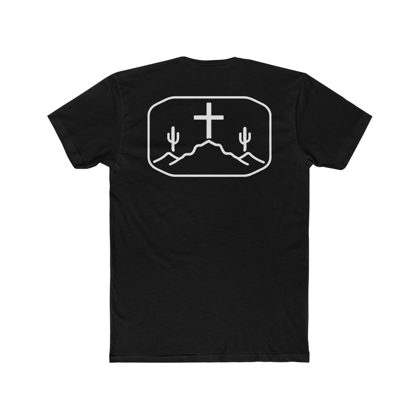 Black t-shirt with cross, cacti, and mountains graphic #black