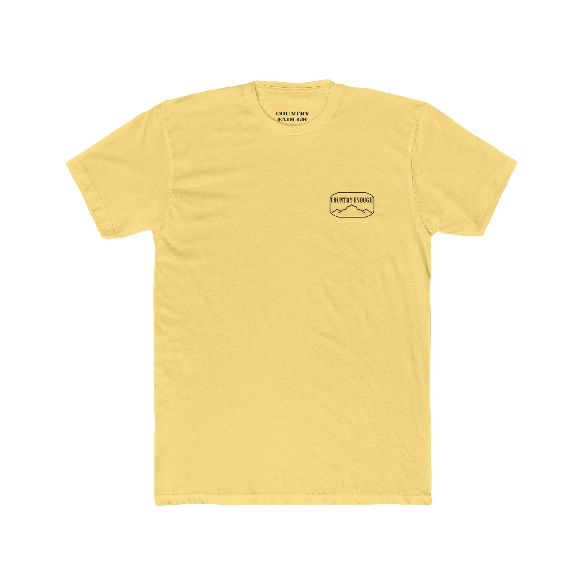 Yellow t-shirt with cross, cacti, and mountains graphic #yellow