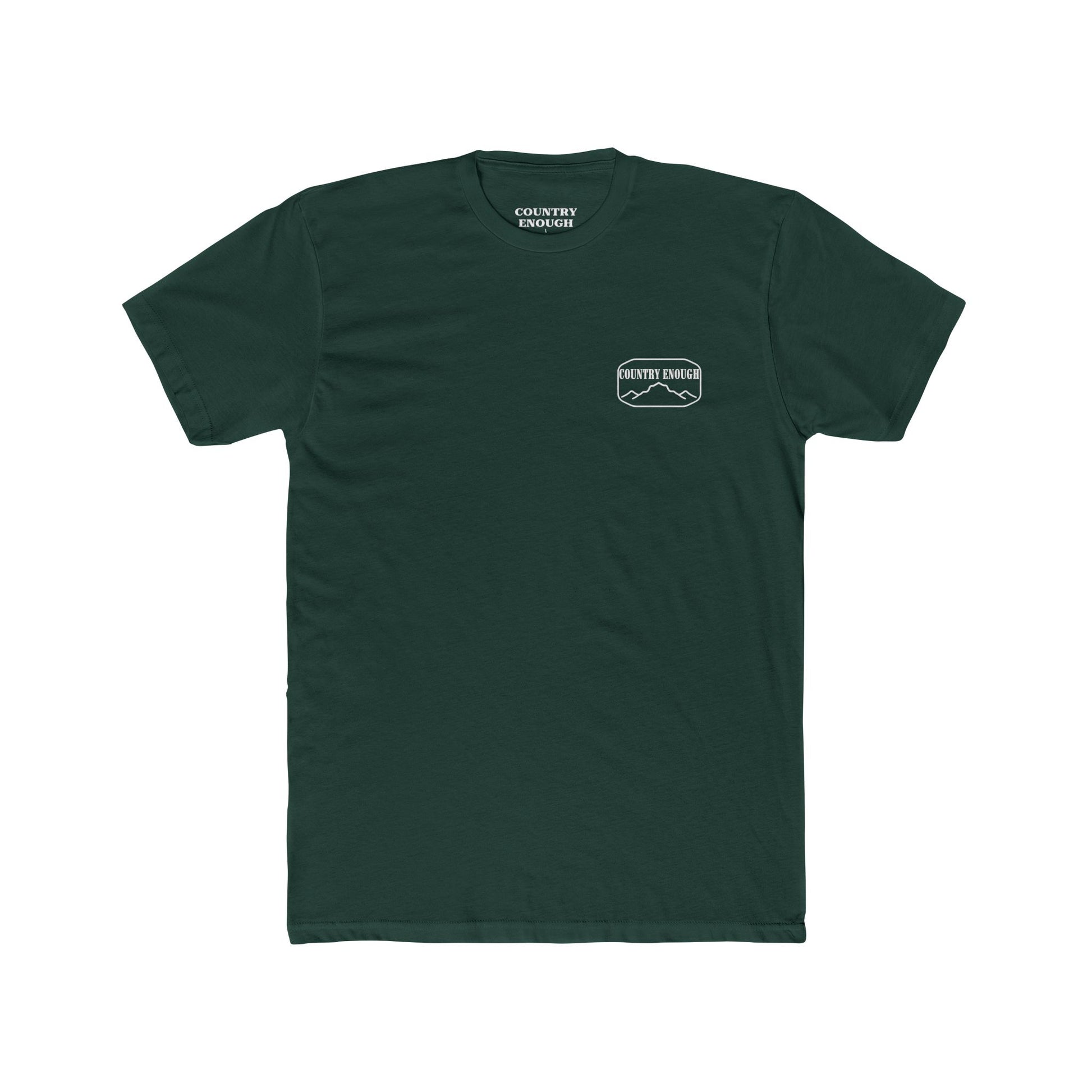 Forest Green t-shirt with cross, cacti, and mountains graphic #forestgreen