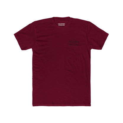 Maroon t-shirt with cross, cacti, and mountains graphic #maroon