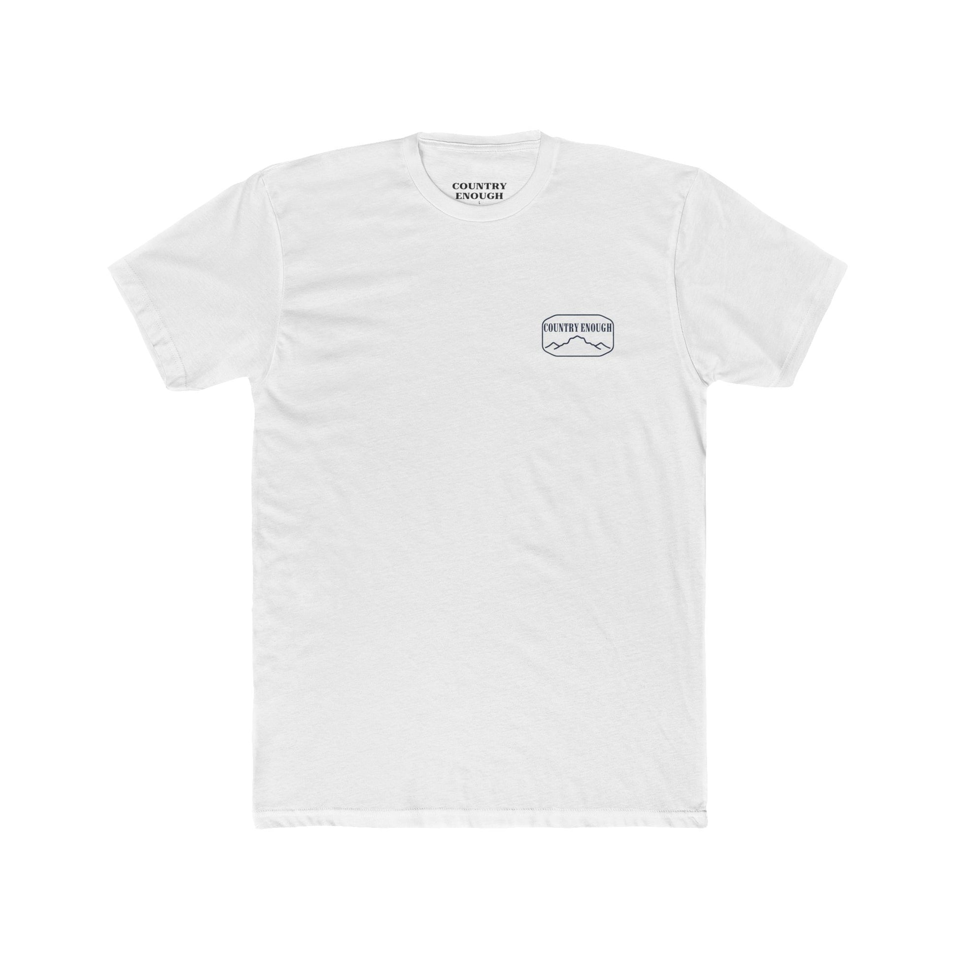 White t-shirt with cross, cacti, and mountains graphic #white