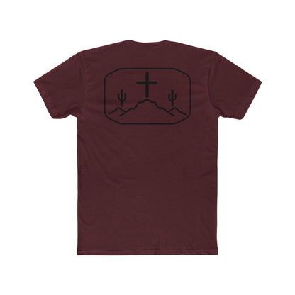 Cardinal Red t-shirt with cross, cacti, and mountains graphic #cardinalred