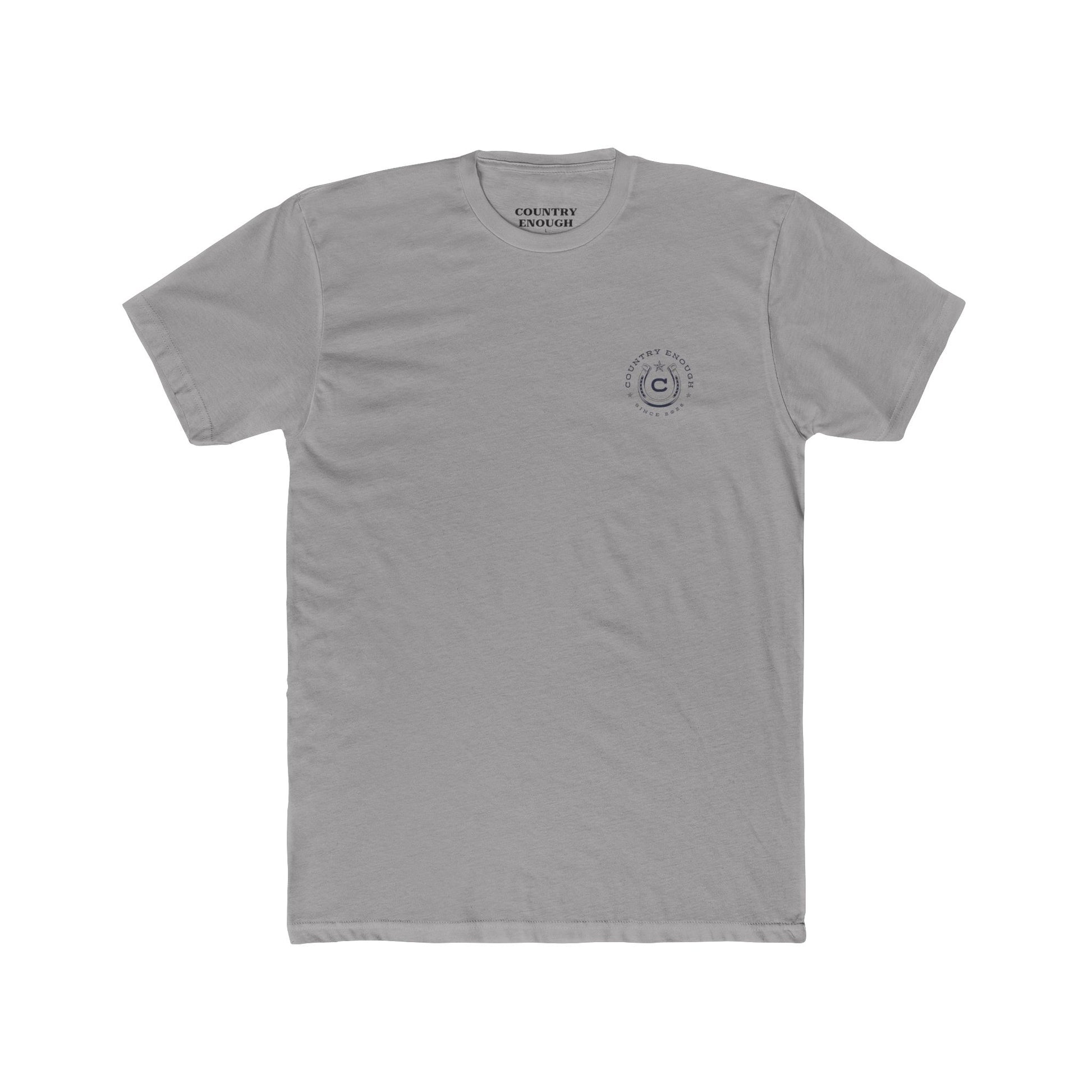 Gray t-shirt featuring horse rider, western landscape, and sun #gray