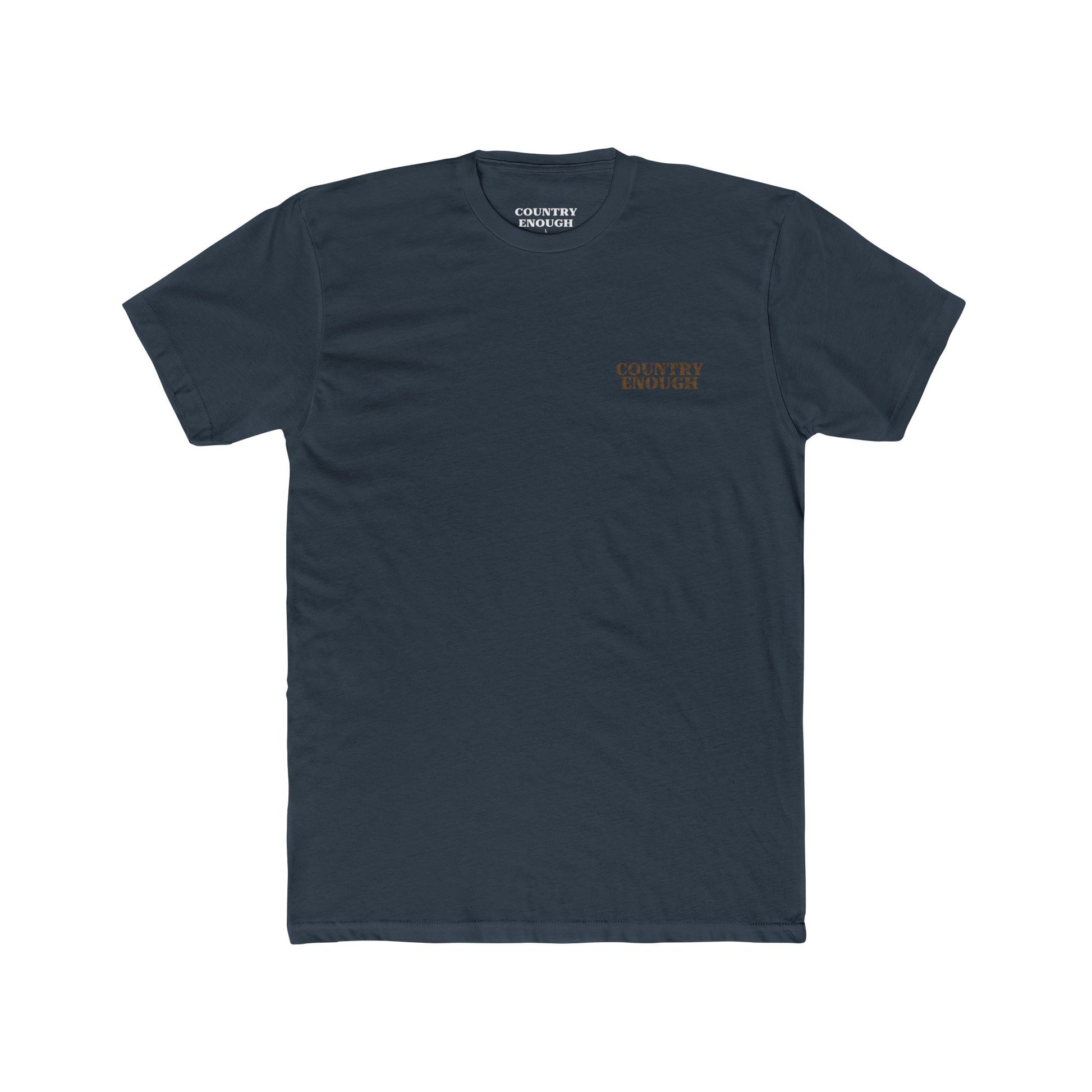 Indigo t-shirt with graphic design of a buck in the woods and words roam wide #indigo