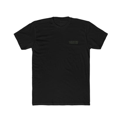 Black t-shirt with graphic of mirrored cacti surrounded by aztec pattern and enclosed in a geometric border with word western below #black