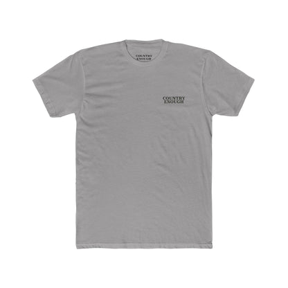Gray t-shirt with graphic of mirrored cacti surrounded by aztec pattern and enclosed in a geometric border with word western below #gray