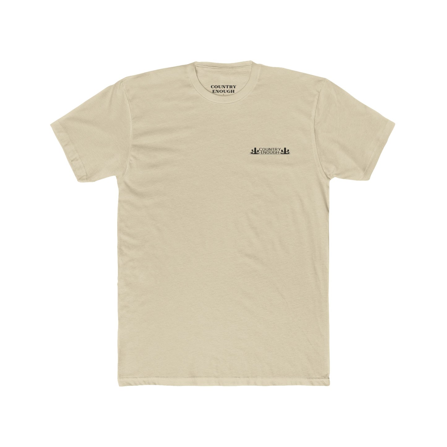 Cream t-shirt with mountain peaks, an open road, and desert cacti graphic #cream