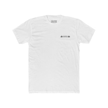 White t-shirt with mountain peaks, an open road, and desert cacti graphic #white
