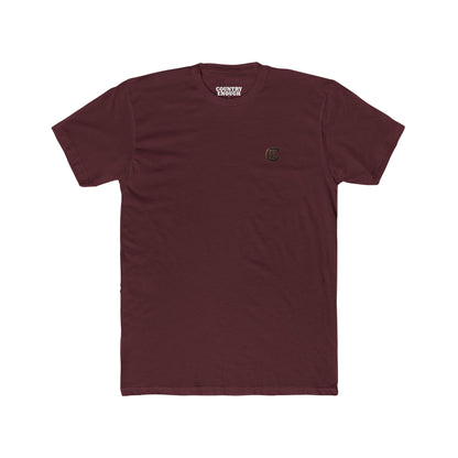Men's T-shirt with graphic of a header cowboy roping a bull and words get western and est 2025 with CE logo #maroon