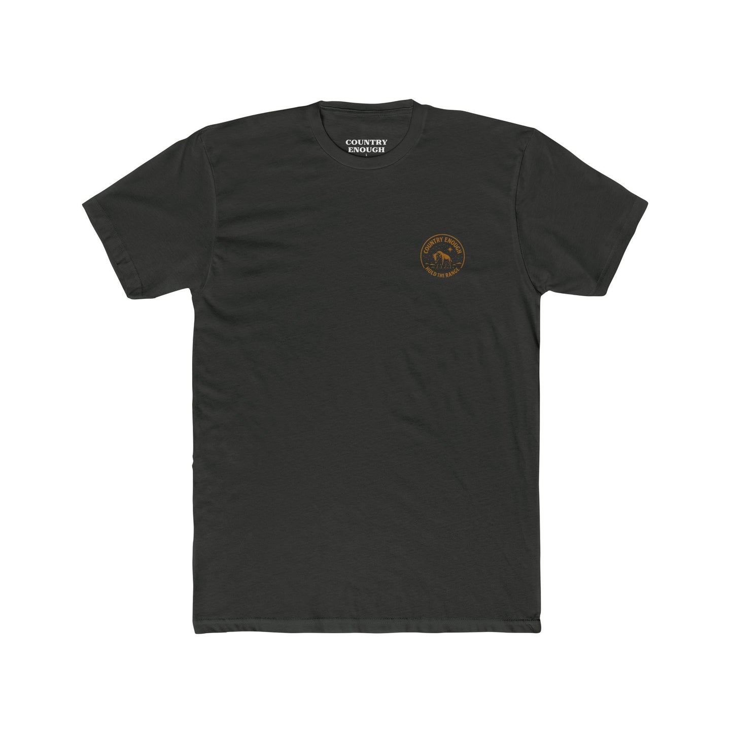 Vintage Black T-Shirt with a bison, starry sky, and the words hold the range encompassed with a geometric border #vintageblack