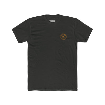 Vintage Black T-Shirt with a bison, starry sky, and the words hold the range encompassed with a geometric border #vintageblack