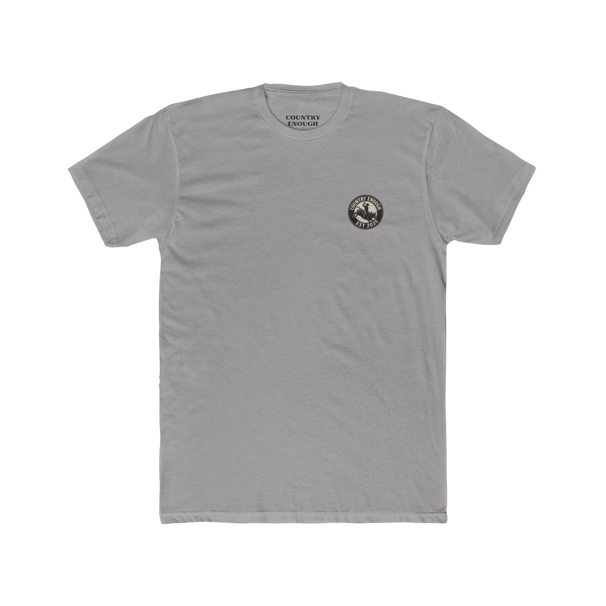 Gray t-shirt with circular graphic of a bucking bull with rider and the phrase honky tonkin' kind night #gray