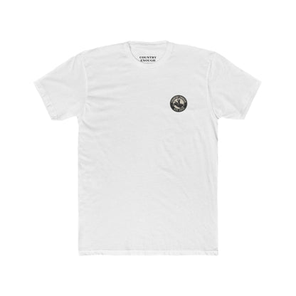 White t-shirt with circular graphic of a bucking bull with rider and the phrase honky tonkin' kind night #white