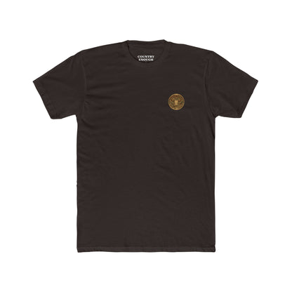 Dark Brown t-shirt with graphic of aztec patter, bull skull, and the word howdy across the top #darkbrown