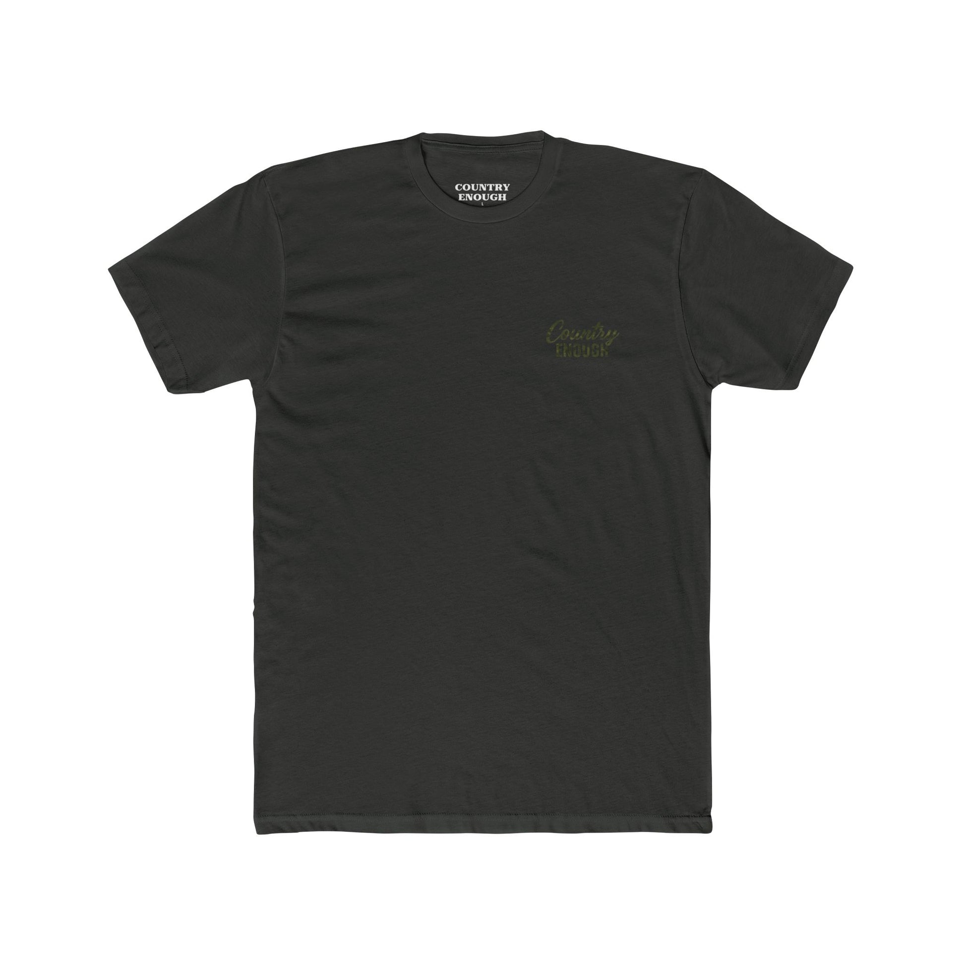 Vintage Black t-shirt with graphic of a bass and the words country enough #vintageblack