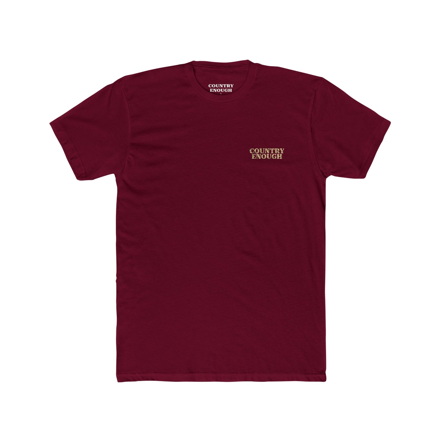 Cardinal Red t-shirt with graphic of a aztec pattern in the shape of a bull skull, mountains, and a lone cactus #cardinalred