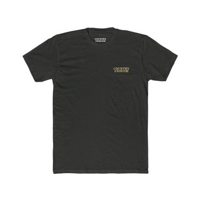 Vintage Black t-shirt with graphic of a aztec pattern in the shape of a bull skull, mountains, and a lone cactus #vintageblack