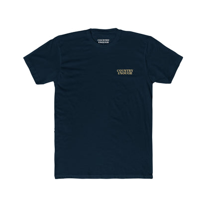 Midnight Navy t-shirt with graphic of a aztec pattern in the shape of a bull skull, mountains, and a lone cactus #midnightnavy