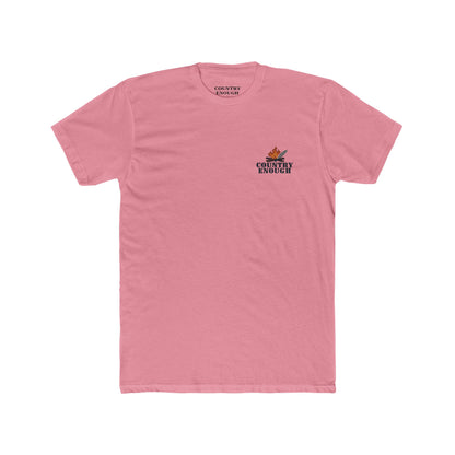 Pink t-shirt with graphic of clouds, lightning, bird, a campfire, cacti in a desert landscape #pink