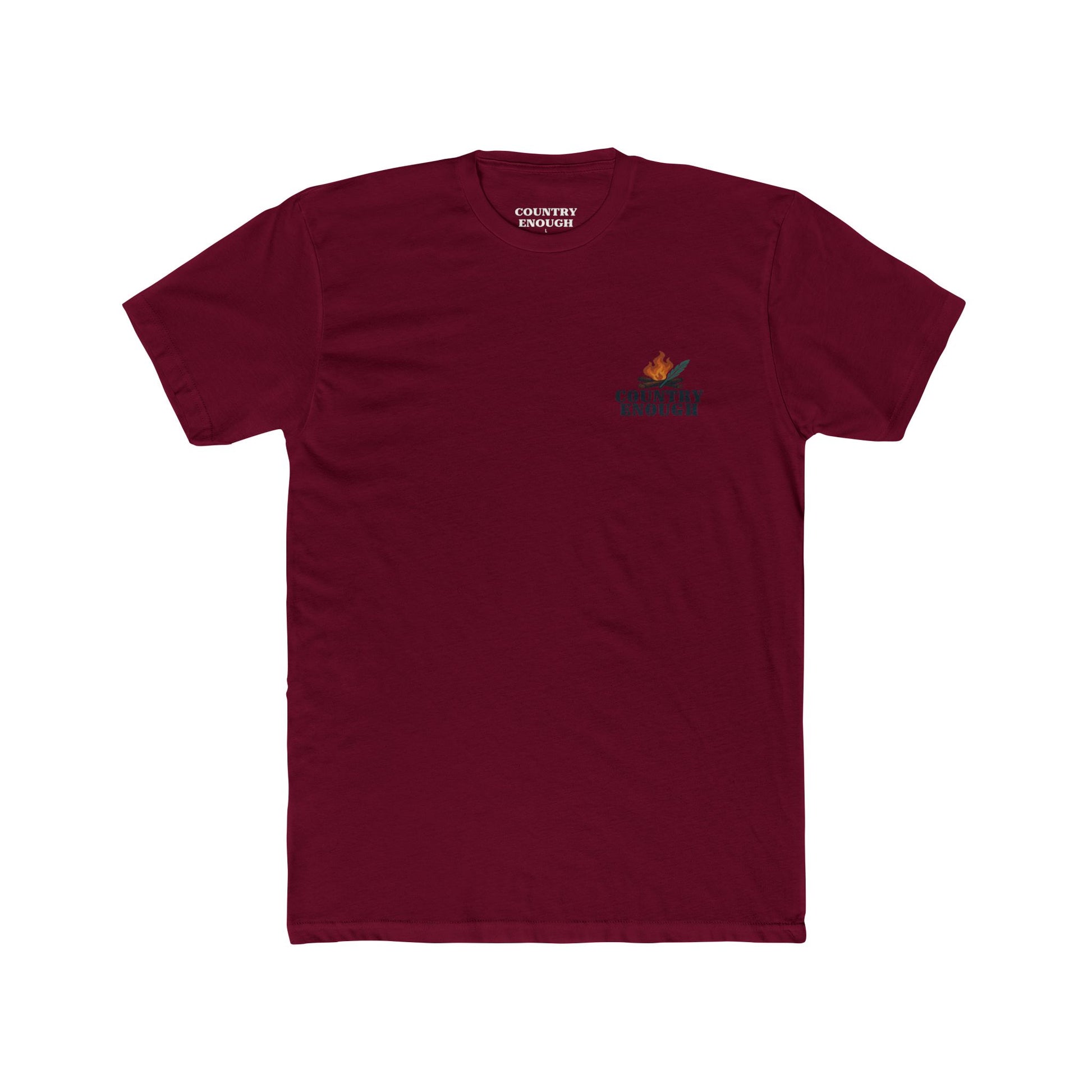 Cardinal Red t-shirt with graphic of clouds, lightning, bird, a campfire, cacti in a desert landscape #cardinalred