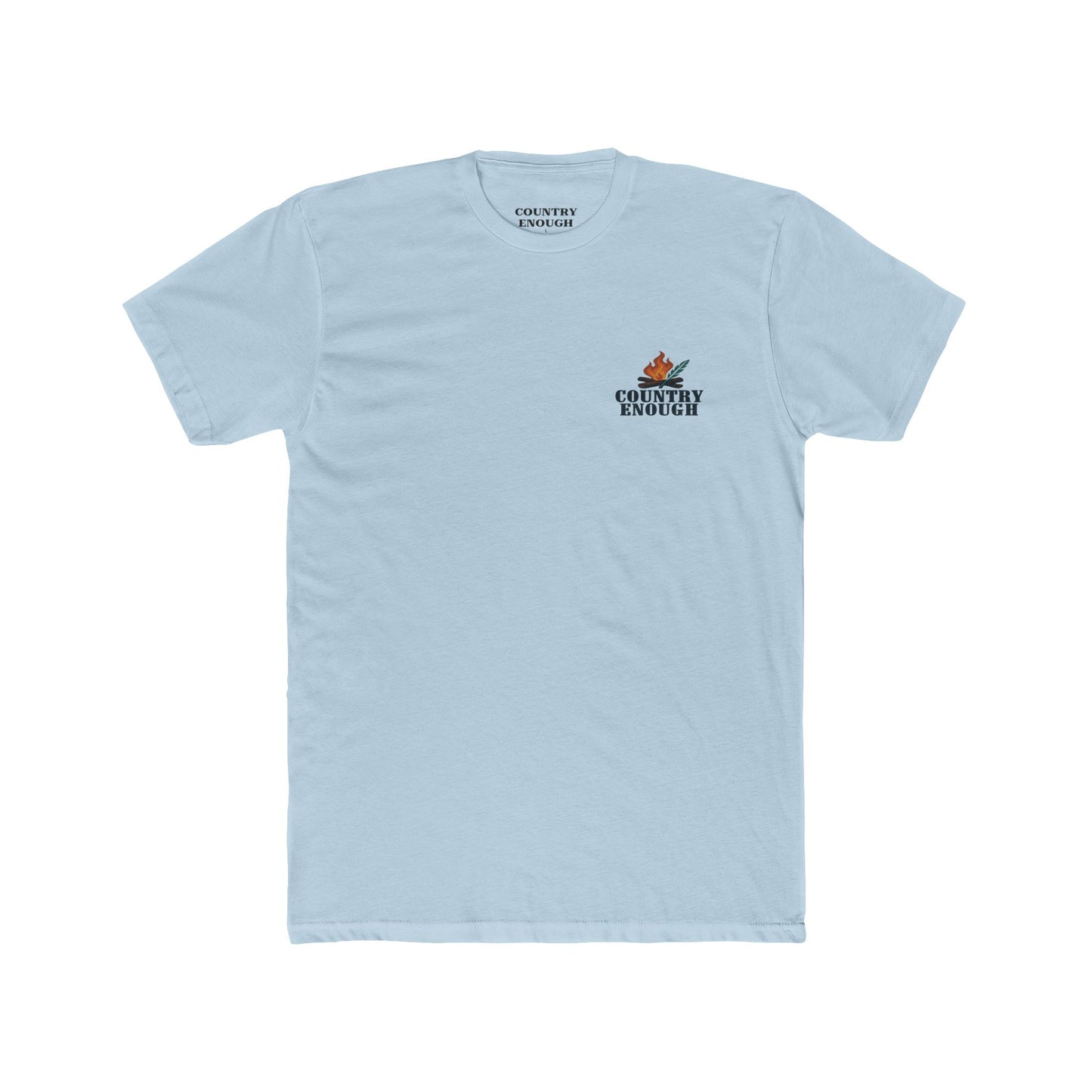 Light Blue t-shirt with graphic of clouds, lightning, bird, a campfire, cacti in a desert landscape #lightblue