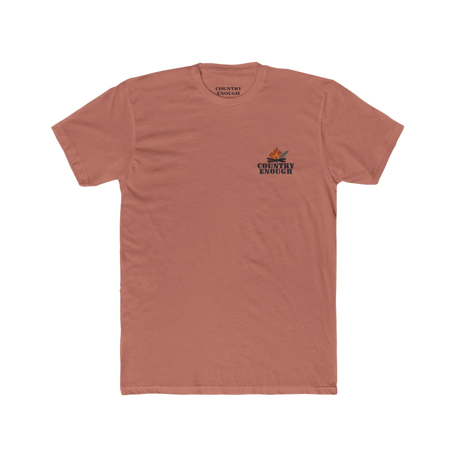 Desert Pink t-shirt with graphic of clouds, lightning, bird, a campfire, cacti in a desert landscape #desertpink