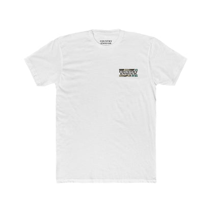 White t-shirt with graphic of a big star, mountain design inside the star, and large feather overlapping #white