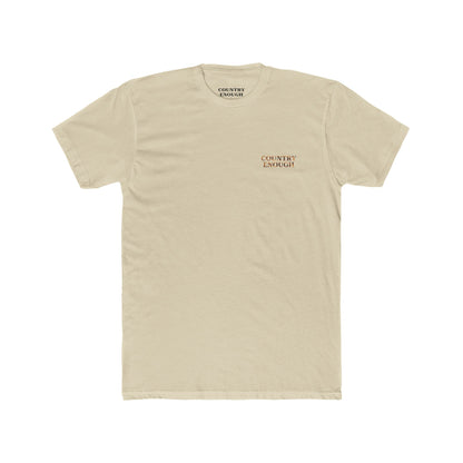 Cream t-shirt with graphic of a cowboy twirling his lasso on a desert landscape at sundown #cream
