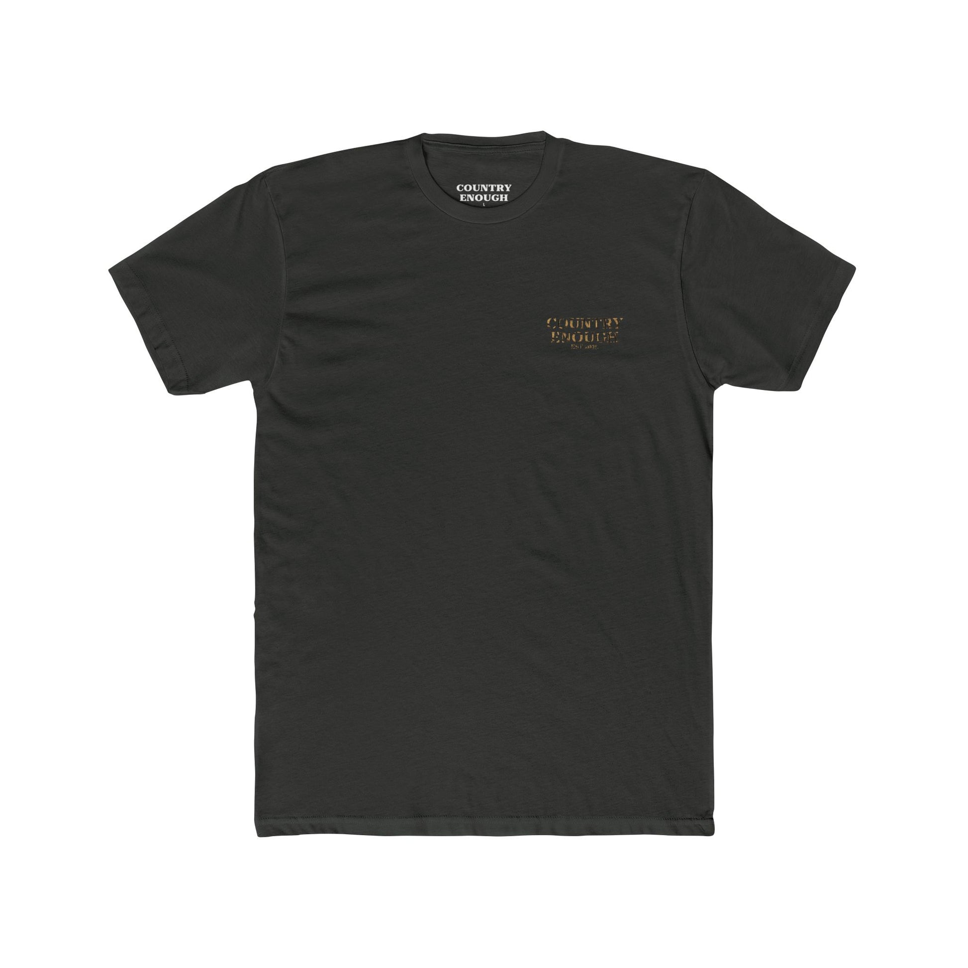 Vintage Black t-shirt with graphic of a skull with cowboy hat and bandana surround by aztec print #vintageblack