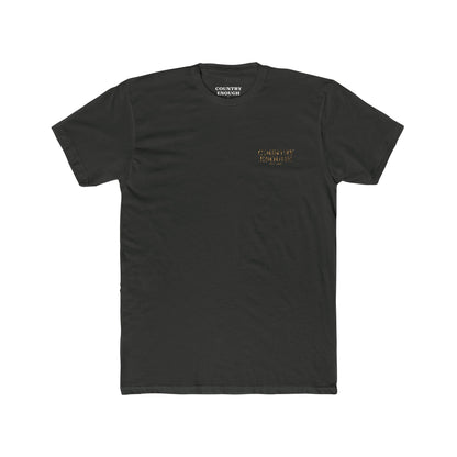 Vintage Black t-shirt with graphic of a skull with cowboy hat and bandana surround by aztec print #vintageblack