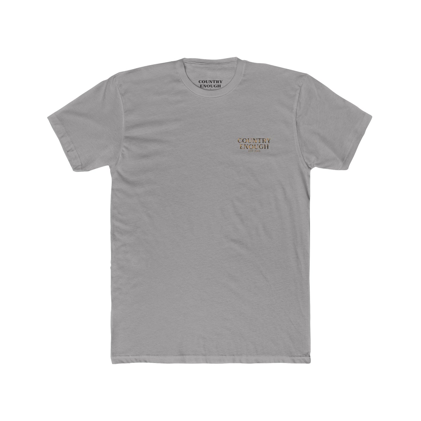 Gray t-shirt with graphic of a skull with cowboy hat and bandana surround by aztec print #gray