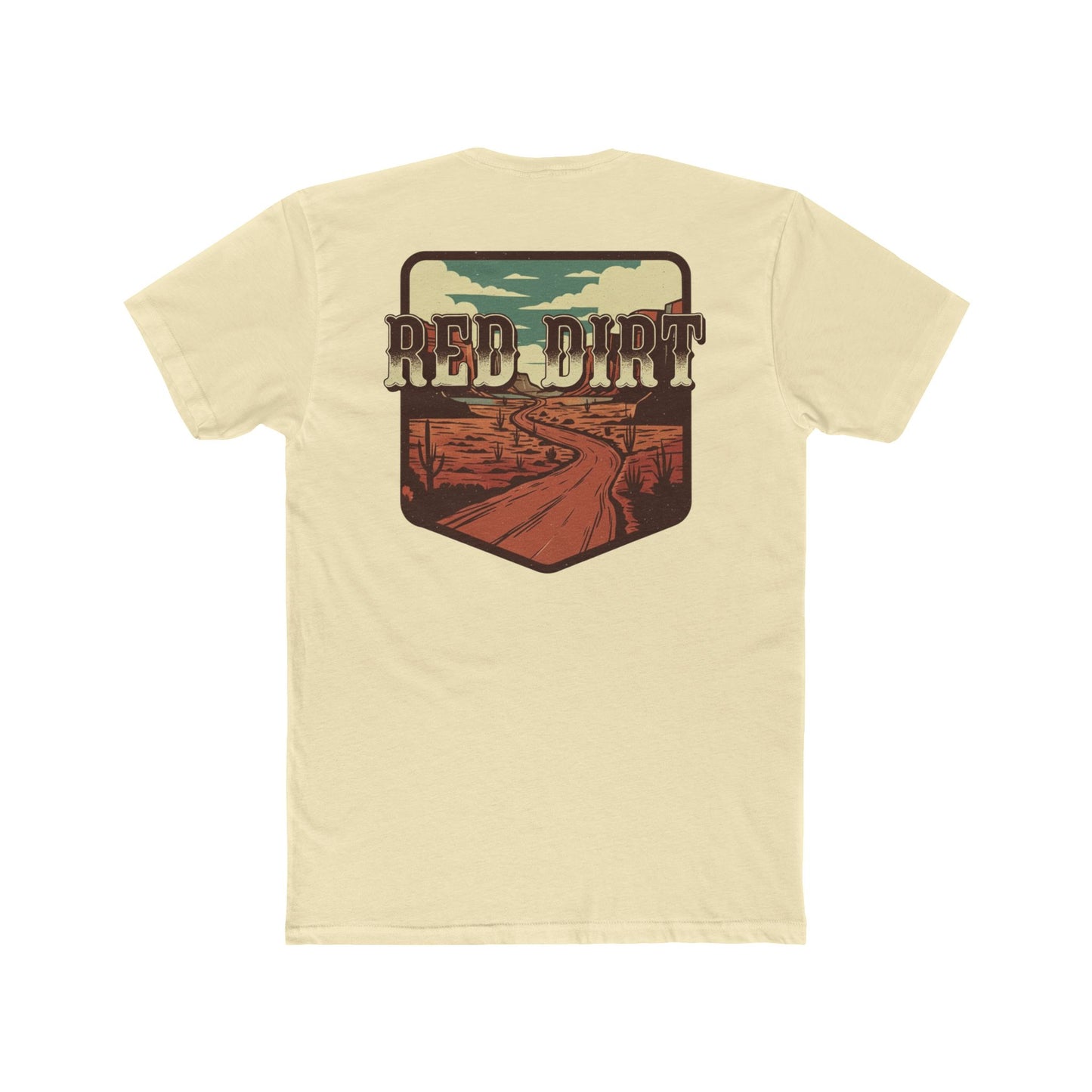 Natural t-shirt with 'Red Dirt' graphic design and desert landscape #natural