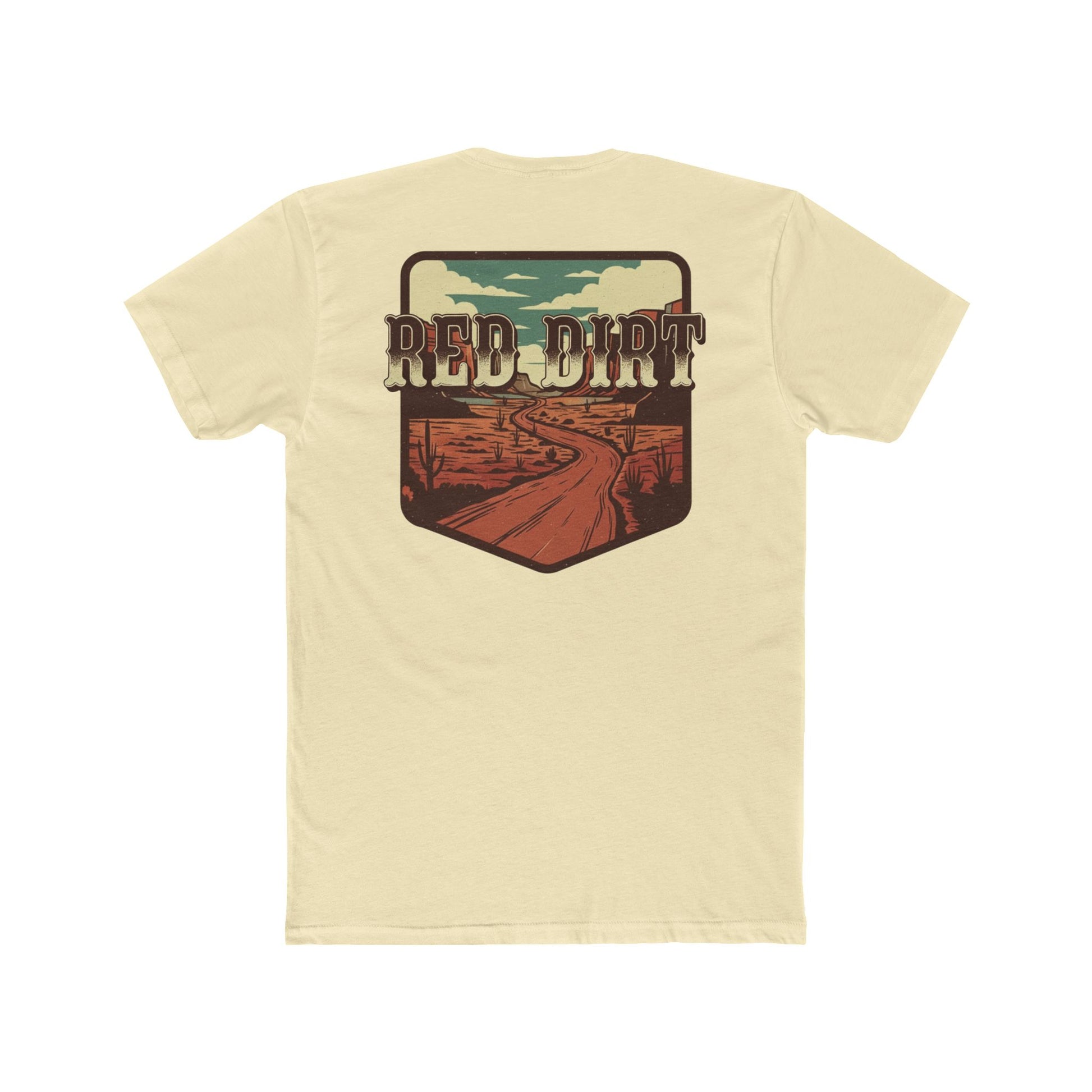 Natural t-shirt with 'Red Dirt' graphic design and desert landscape #natural