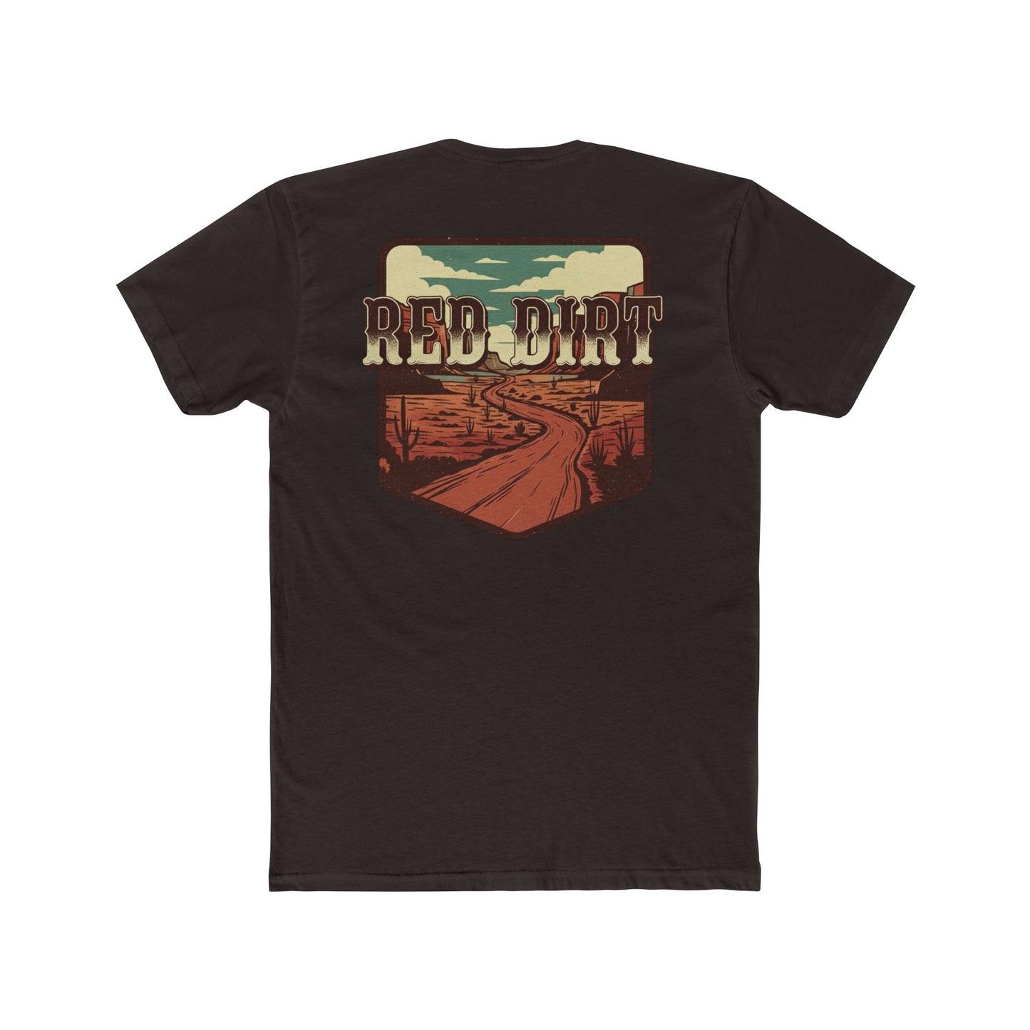 Dark Brown t-shirt with 'Red Dirt' graphic design and desert landscape #darkbrown