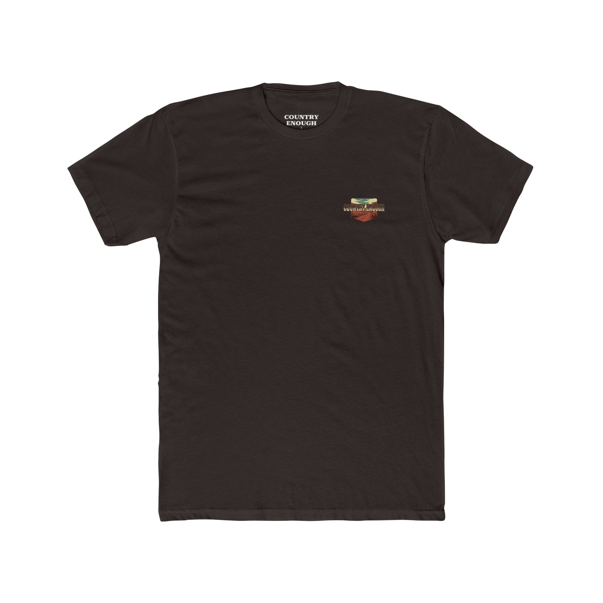 Dark Brown t-shirt with 'Red Dirt' graphic design and desert landscape #darkbrown