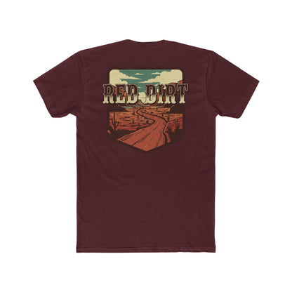 Maroon t-shirt with 'Red Dirt' graphic design and desert landscape #maroon