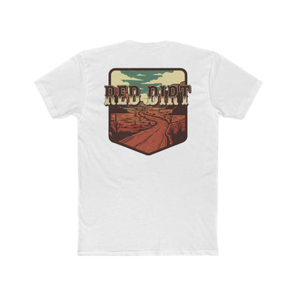 White t-shirt with 'Red Dirt' graphic design and desert landscape #white