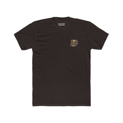 Dark brown t-shirt with words red dirt and graphic of longhorn skull and desert landscape #darkbrown