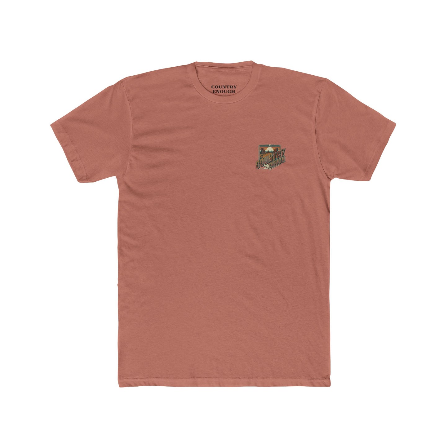 Desert Pink t-shirt with words red dirt and graphic of longhorn skull and desert landscape #desertpink