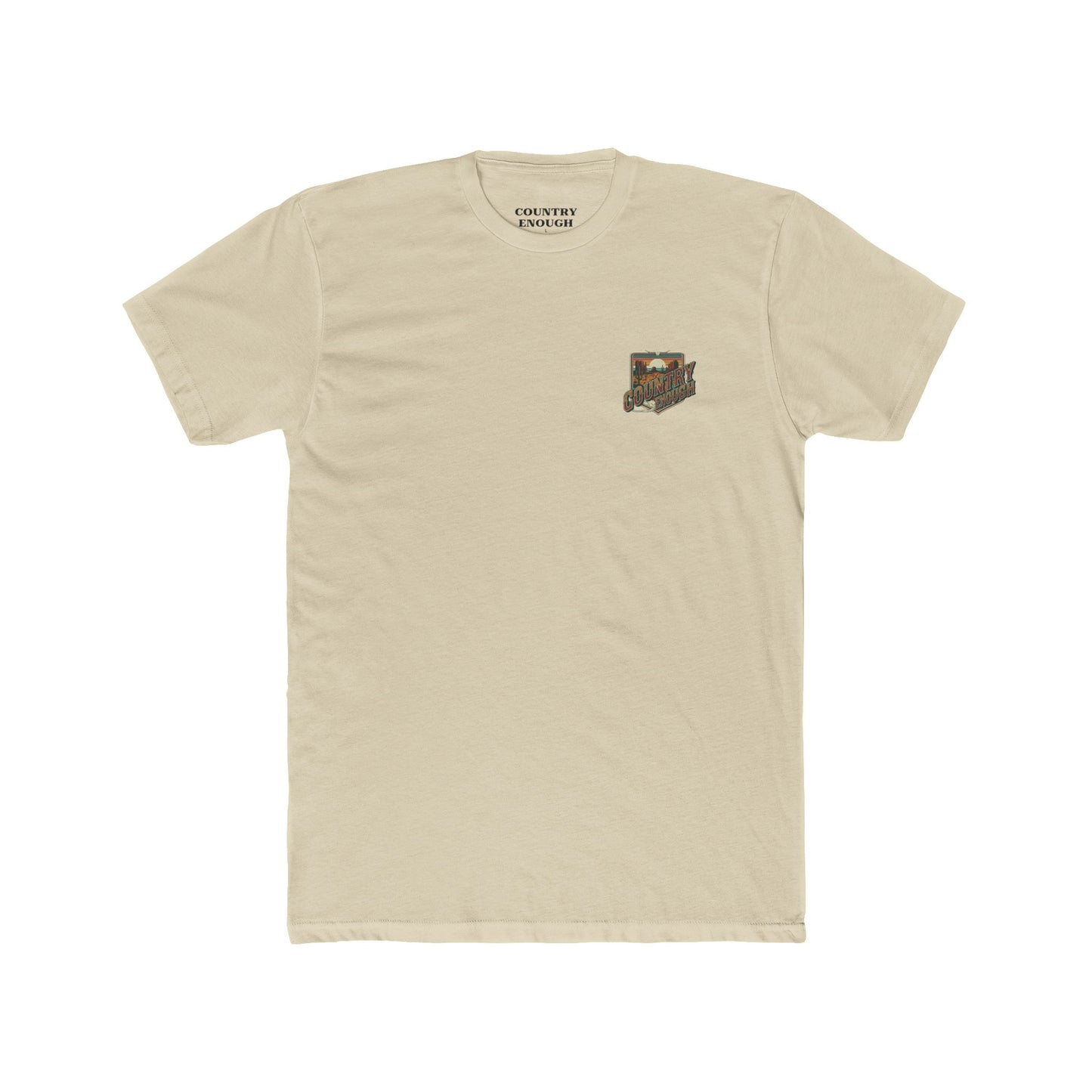 Cream t-shirt with words red dirt and graphic of longhorn skull and desert landscape #cream