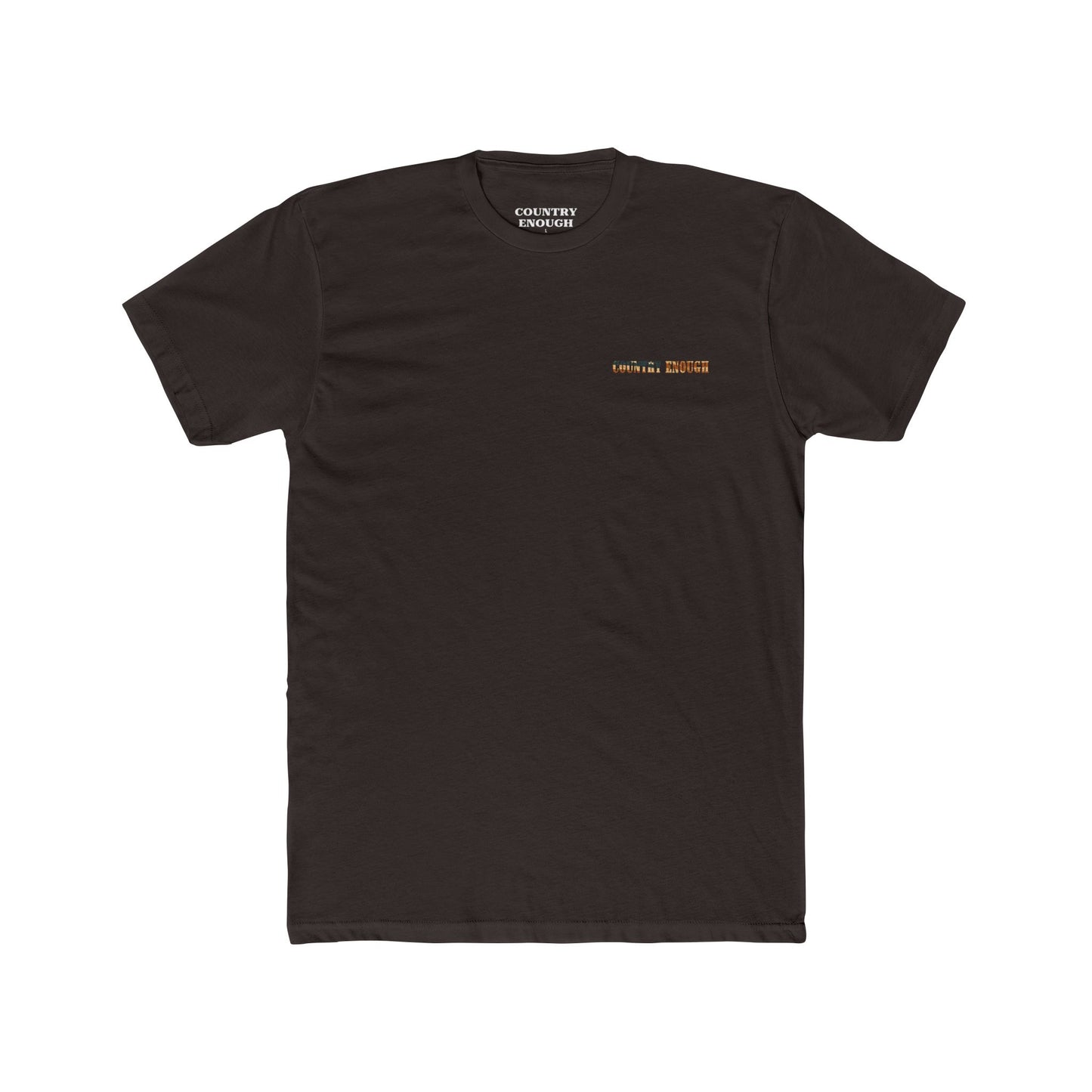 Dark Brown t-shirt with graphic of western horse and rider holding the American flag in the desert with cacti at sunset #darkbrown