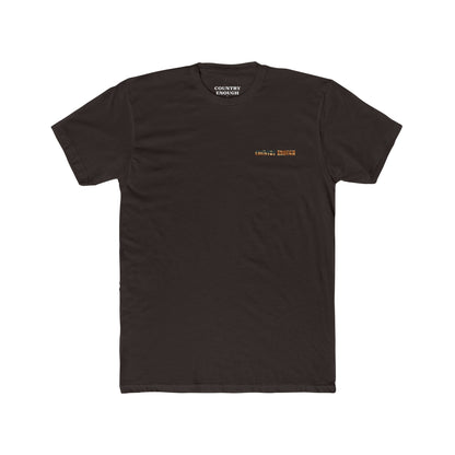 Dark Brown t-shirt with graphic of western horse and rider holding the American flag in the desert with cacti at sunset #darkbrown