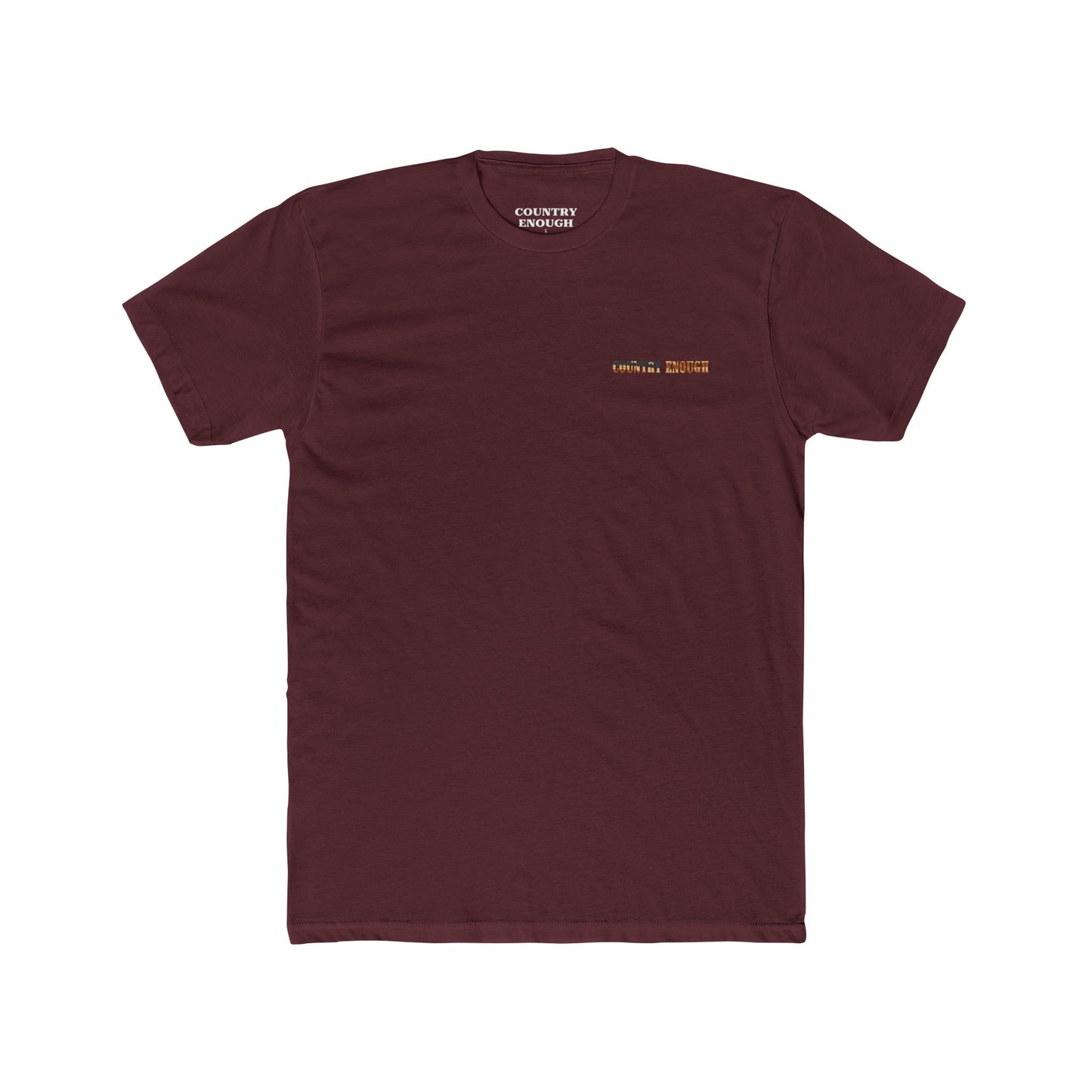 Maroon t-shirt with graphic of western horse and rider holding the American flag in the desert with cacti at sunset #maroon